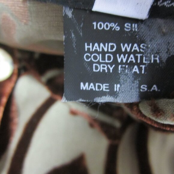 Citron Santa Monica Women Taupe Brown Floral Silk Velvet LS Shirt US  Back Tab - Picture 9 of 12